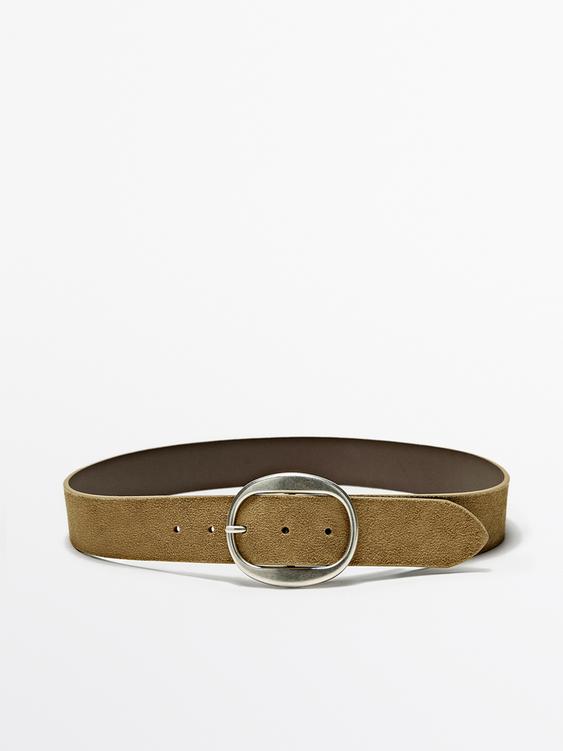 Split suede leather belt with oval buckle from Zara - $100