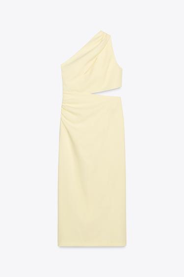 ROBE MI-LONGUE ASYMÉTRIQUE AJOURÉE - Jaune de Zara - Image 3