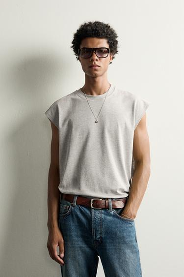 Zara WASHED TANK TOP - Gray marl