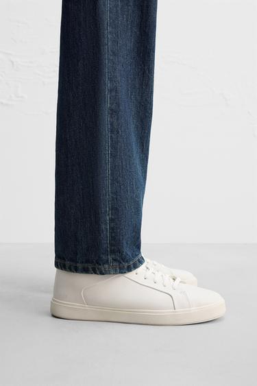 LEATHER LACE-UP TRAINERS - White by Zara - Image 0