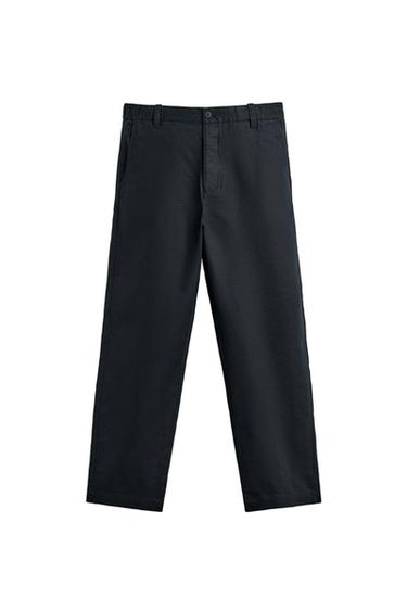 PANTALON DROIT CHANVRE ET COTON - Bleu marine foncé de Zara