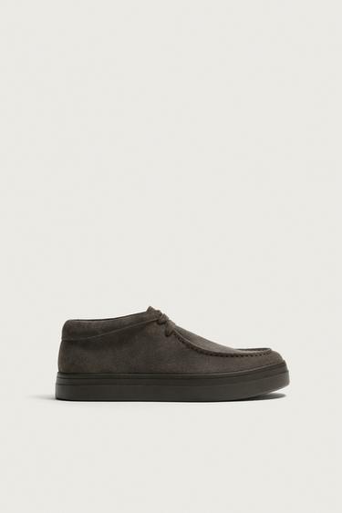 LEATHER MOC TOE SHOES - Grey by Zara