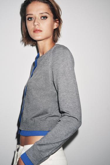 JAKET KOMBINASI RAJUTAN - Abu-abu dari Zara