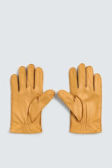 LEATHER GLOVES - Mustard by Zara - Image 1