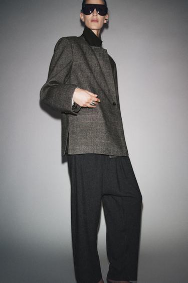 OVERSIZE CHECK BLAZER WITH WOOL ZW COLLECTION - Dark brown by Zara