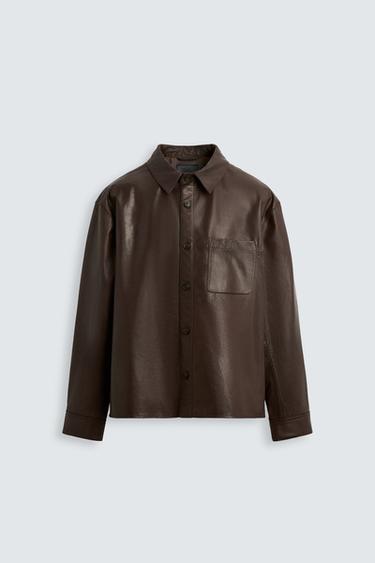 CAMISA COMPRIDA DE COURO - Marrom da Zara
