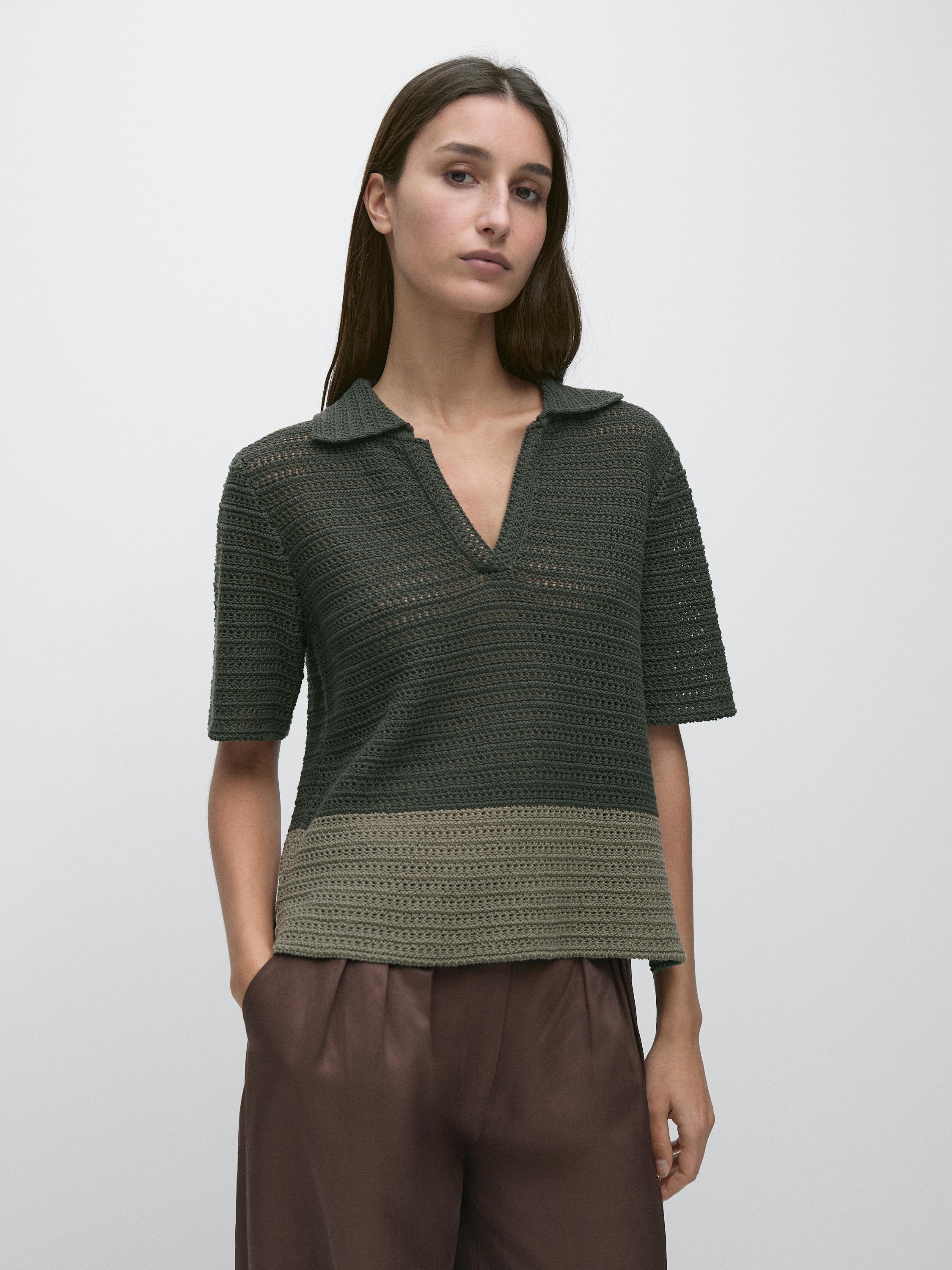 Pull en maille ajourée à col polo