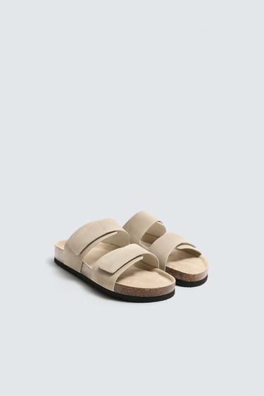 DOUBLE-STRAP LEATHER SANDALS - Ecru White by Zara