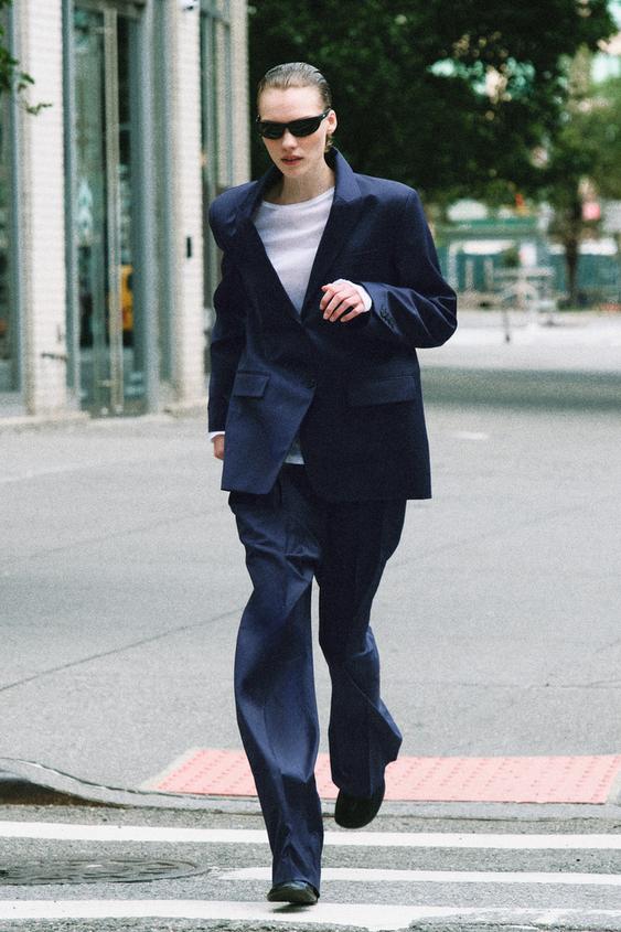 ZW COLLECTION STRAIGHT WOOL-BLEND BLAZER - Navy blue by Zara - Image 0