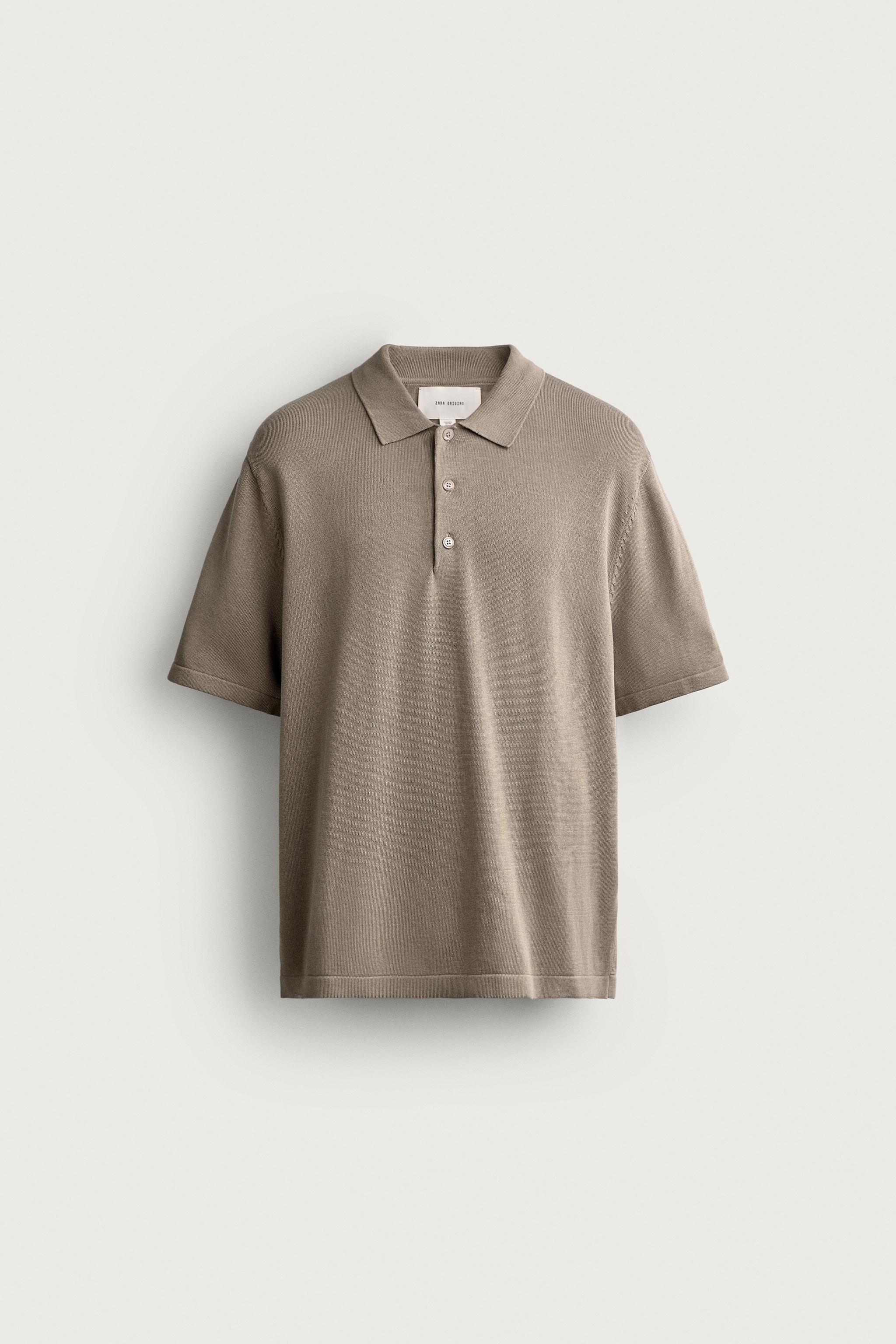 REGULAR FIT KNIT POLO — Taupe gray
