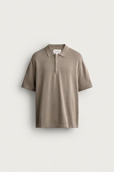 REGULAR FIT KNIT POLO SHIRT - Taupe grey by Zara