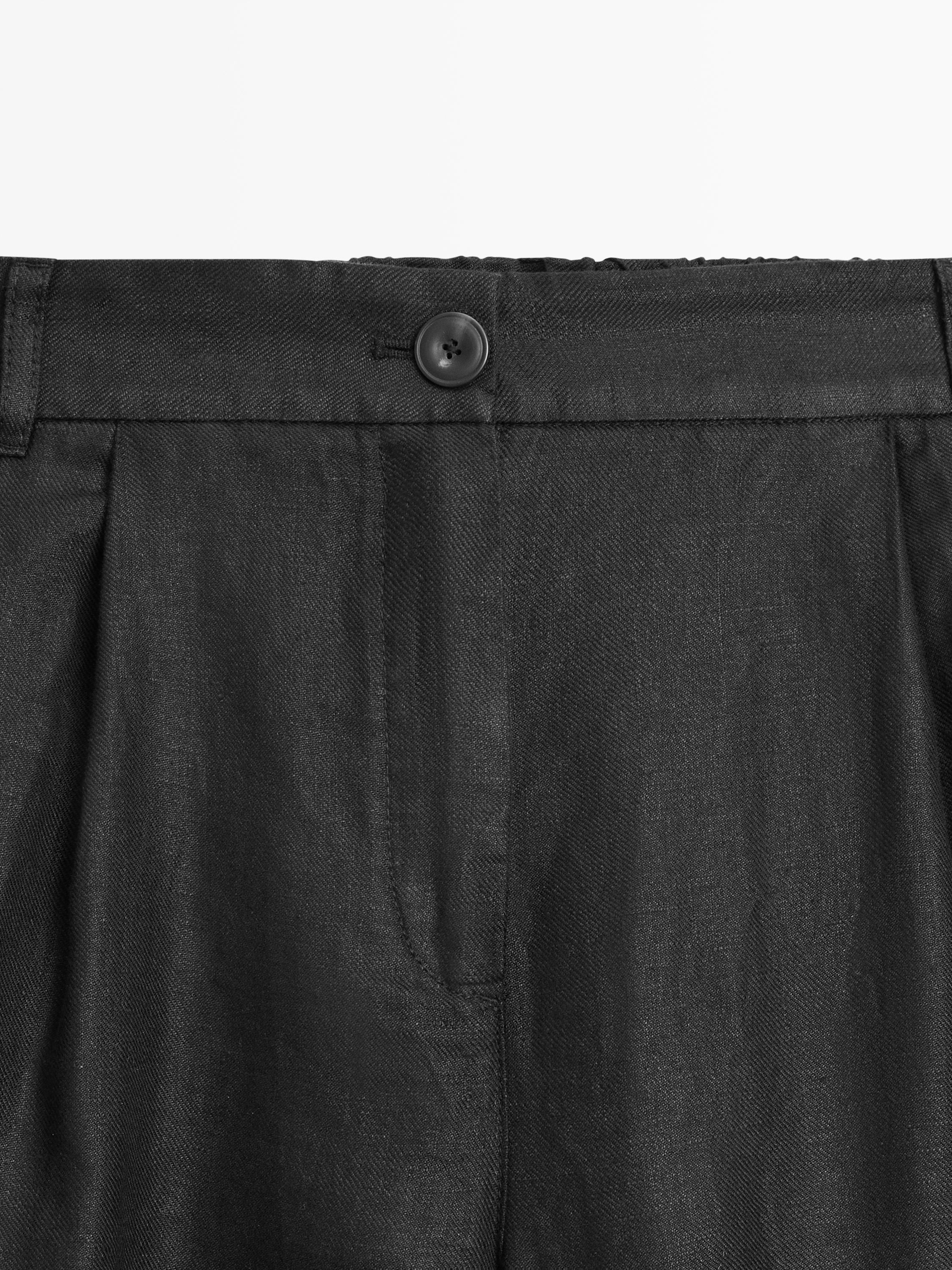 100% linen wide-leg elasticated trousers