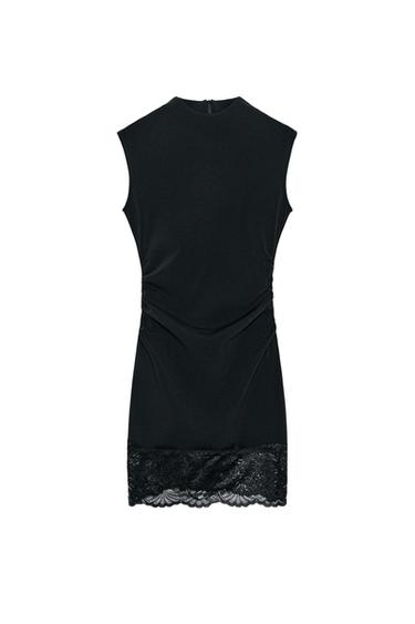STRETCH SHORT DRESS WITH LACE - Black by Zara