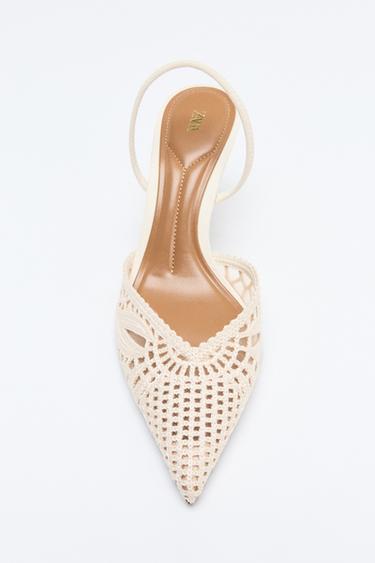 Zara PERFORATED SLINGBACK HEELS - Off White
