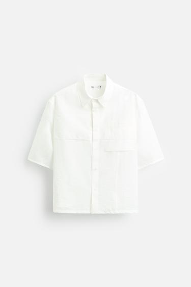 CAMISA LISTRADA COM EFEITO ENRUGADO - Branco-marfim da Zara