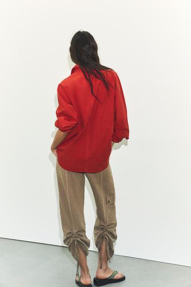WASHED OVERSIZE POPLIN SHIRT - Dark red by Zara - Image 3