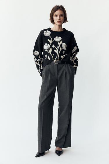 Zara WIDE LEG BELTED PANTS - Gray