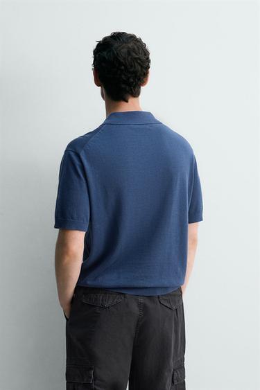 HEMP-COTTON KNIT POLO SHIRT - Navy blue by Zara - Image 2