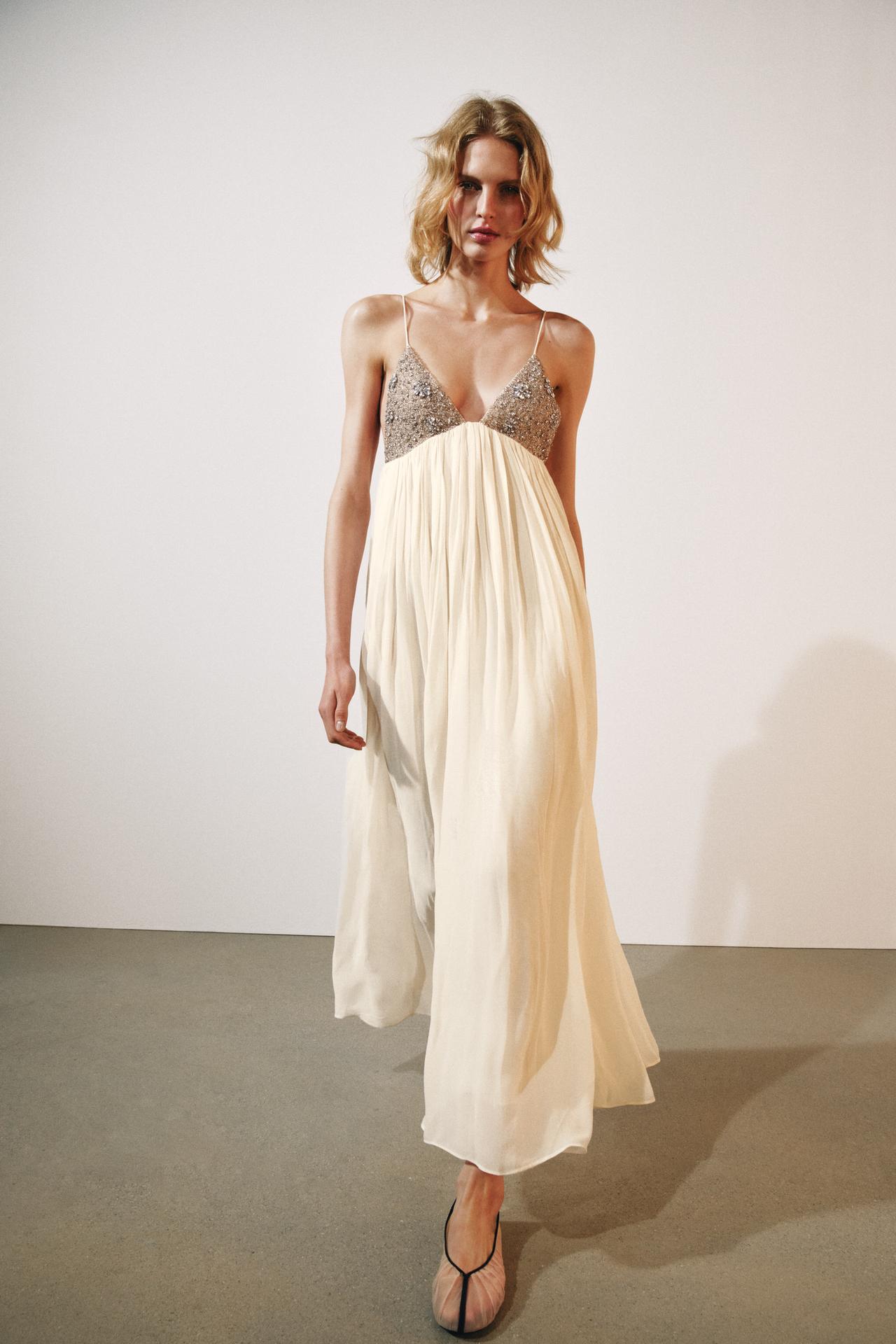ZW COLLECTION BEADED MIDI DRESS — Ecru