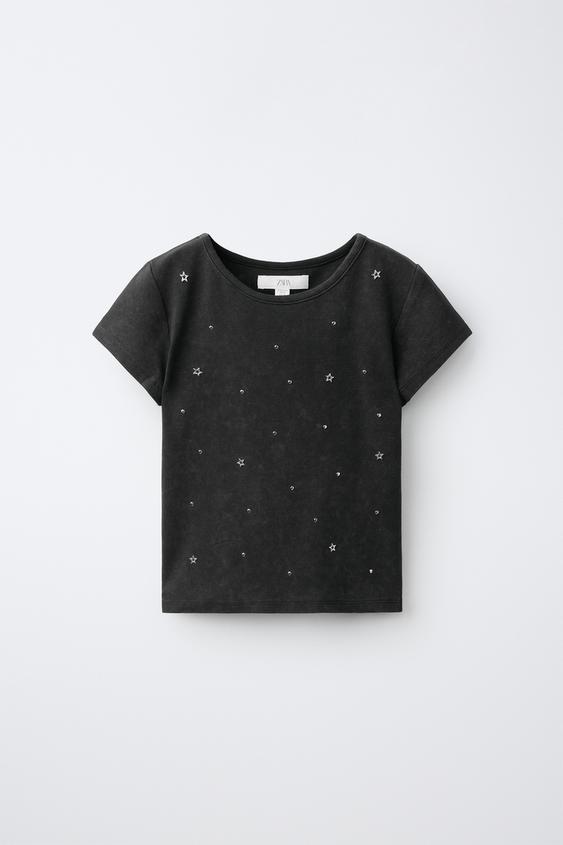 Zara STUDDED STAR T-SHIRT - Anthracite grey - Image 0