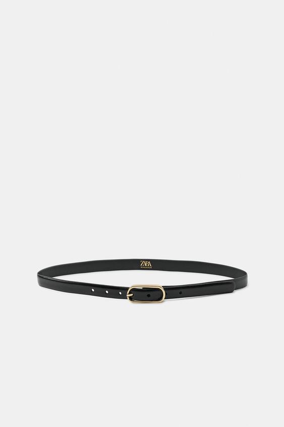 100% LEATHER OVAL BUCKLE BELT - Black by Zara - Image 0