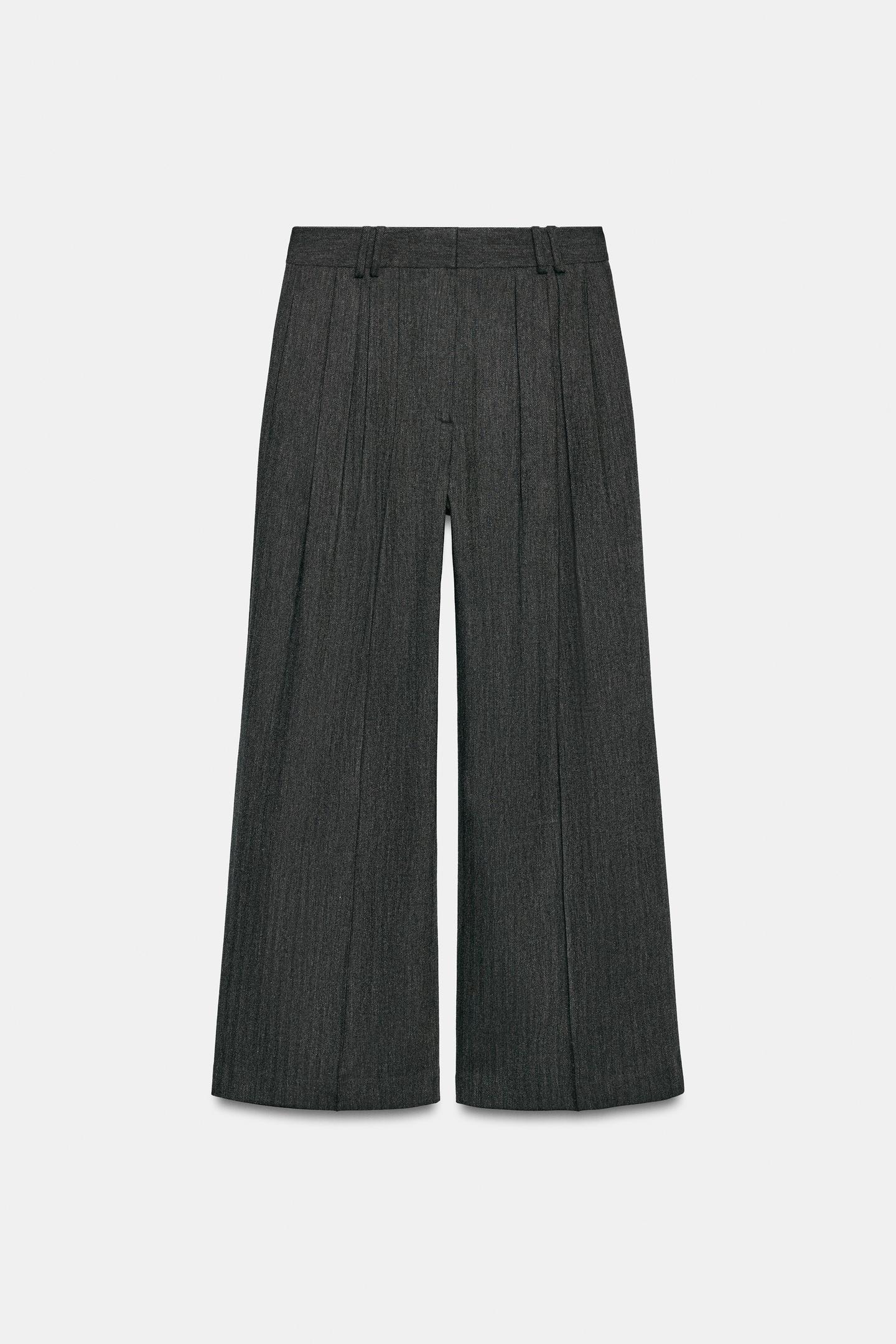 Женские брюки Zara ZW Collection Herringbone Wide-Leg, цвет: Тёмный серый — фото 5