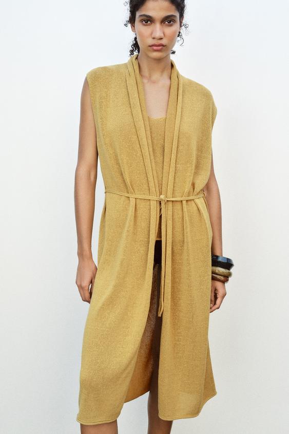 DLOUHÁ PLETAŘSKÁ VESTA S LNEM - Olej od Zara - Obrázek 0