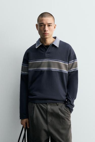 STRIPED SPRAY PRINT POLO SHIRT - Dark navy by Zara