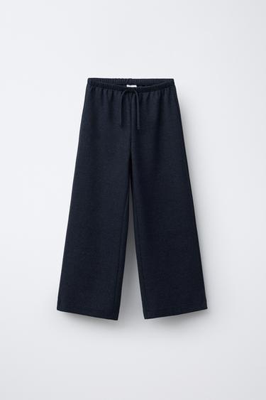 WIDE-LEG JACQUARD TROUSERS - Navy blue by Zara