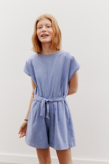 MONO CORTO LAZO CON LINO - Azul de Zara