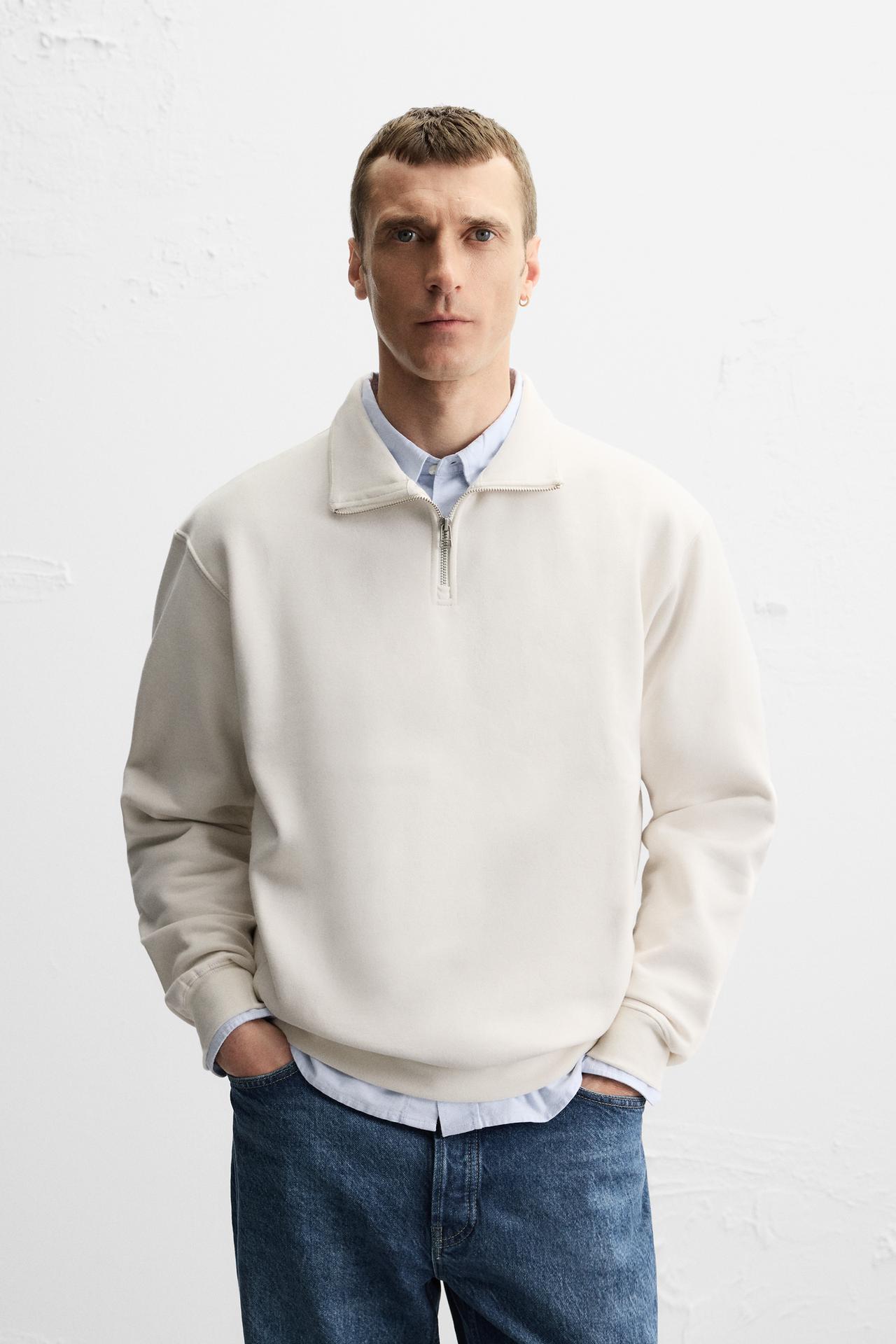 SUDADERA BÁSICA CUELLO CREMALLERA - Blanco roto de Zara