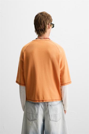 CONTRAST KNIT T-SHIRT - Orange by Zara - Image 2