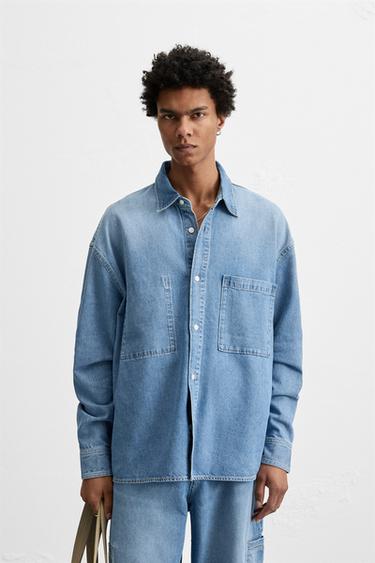 Zara DENIM SHIRT WITH POCKETS - Blue - Image 0
