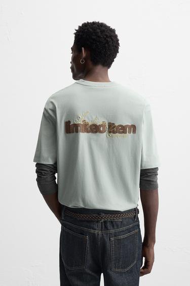 CHEMISE AVEC INSCRIPTION BRODÉE - Vert / Bleu de Zara - Image 2