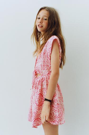 ROBE IMPRIMÉE NŒUD AJOURÉE - Rose de Zara