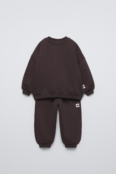 Zara LABEL SWEATSHIRT AND JOGGERS MATCHING SET - Dark eggplant