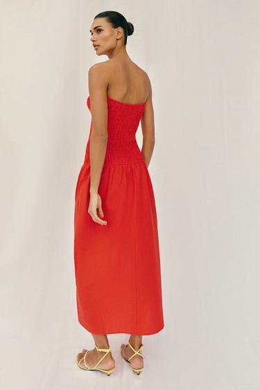 ROBE MI-LONGUE NID D'ABEILLE - ROUGE de Zara - Image 4