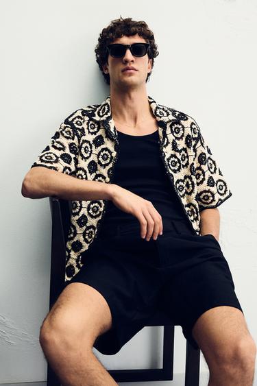 TEXTURED CROCHET SHIRT - Black / White by Zara