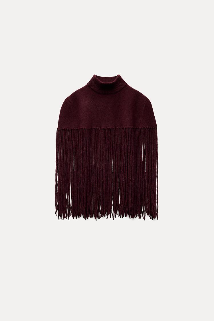 High Collar Fringed Sweater