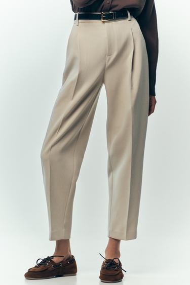 PANTALON À PINCES ET CEINTURE - Camel clair de Zara - Image 1