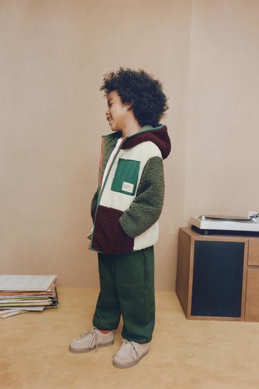 COLOUR-BLOCK FAUX SHEARLING FLEECE-LINED JACKET - ecru/khaki by Zara