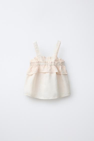 TOP EN LIN ET COTON À FLEURS BRODÉES - Écru de Zara - Image 1