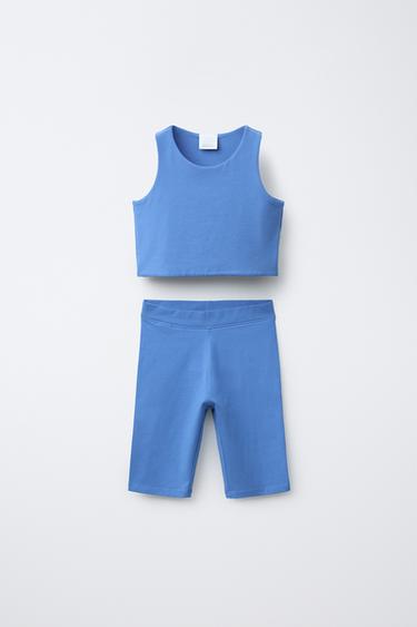 TOTAL LOOK CROPPED TOP AND CYCLING LEGGINGS - Dark grey marl by Zara - Image 0