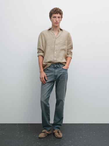 Zara 100% linen regular fit shirt - Beige - Image 0