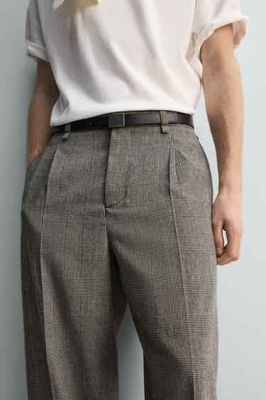 RELAXED FIT CHECK TROUSERS - Beige by Zara - Image 4