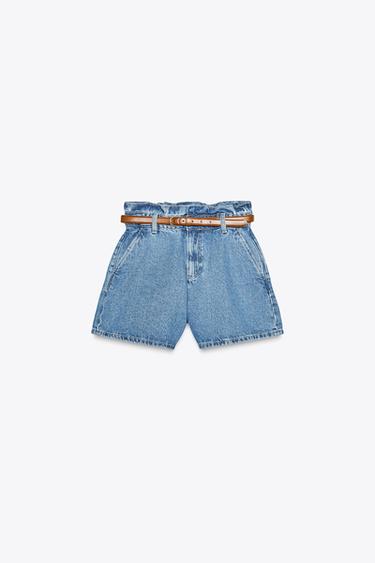 HIGH-WAIST Z1975 PAPERBAG DENIM BERMUDA SHORTS - Mid-blue by Zara - Image 2