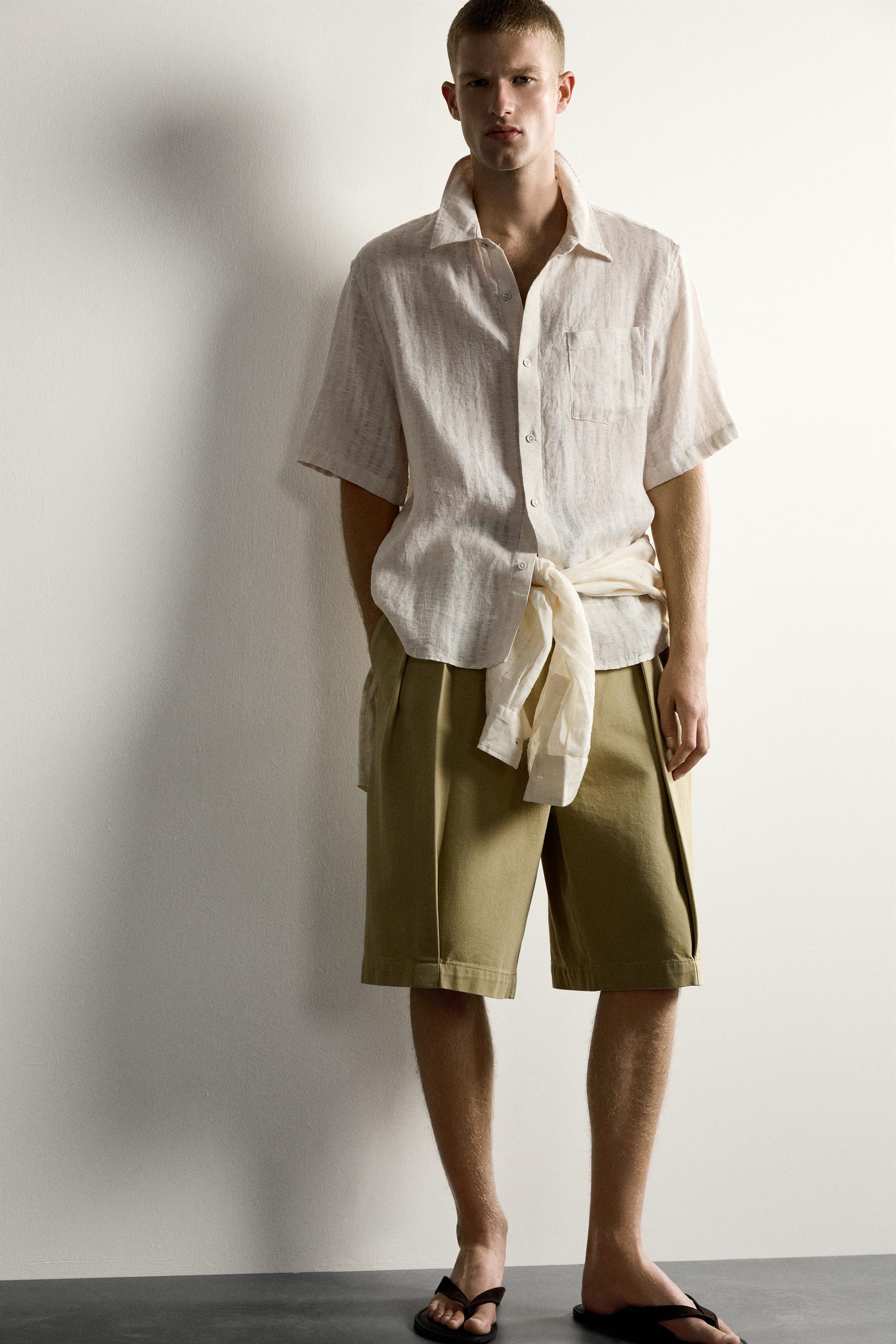 100% LINEN STRIPED JACQUARD SHIRT