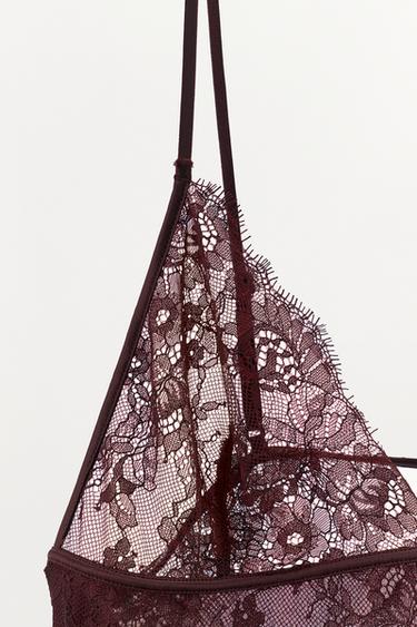 ROBE COURTE BIMATIÈRE AVEC DENTELLE - Bordeaux foncé de Zara - Image 5