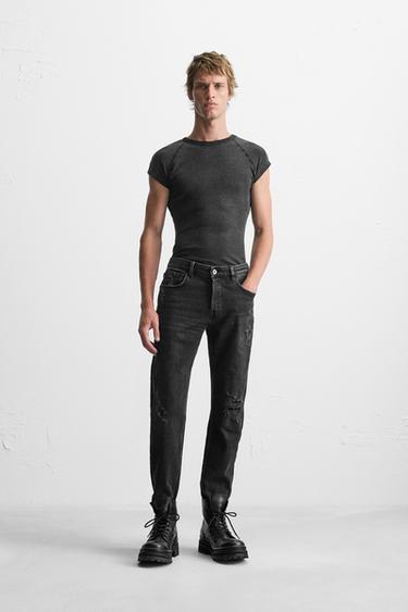 RIPPED SKINNY FIT JEANS - Black by Zara