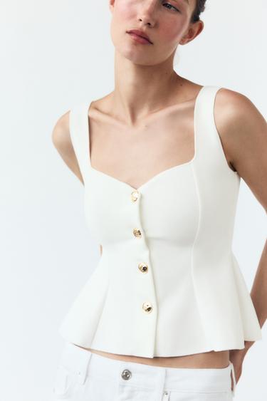 PEPLUM STRETCH VEST TOP - Oyster-white by Zara